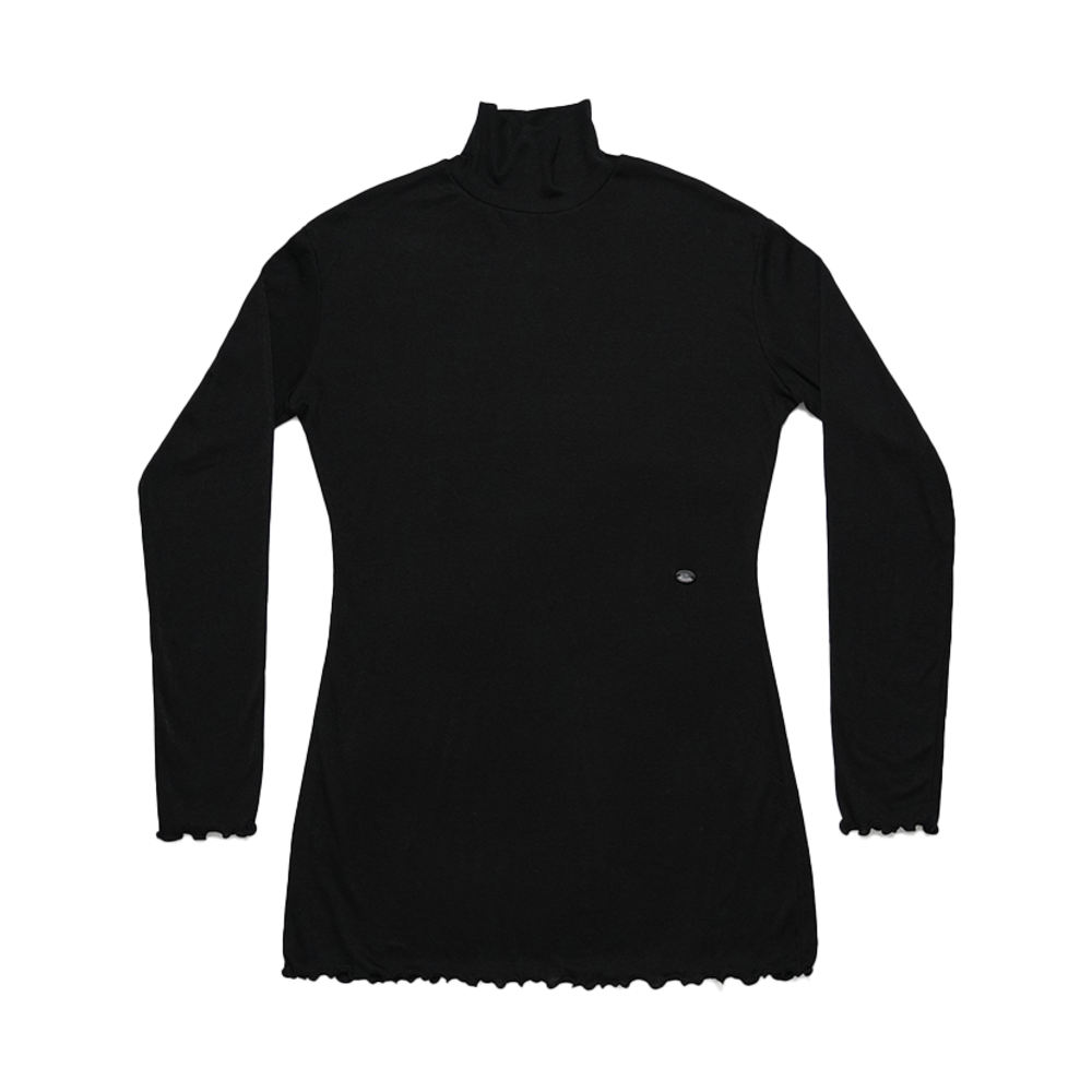 LLL90C-LTS-DBK006F LLL Design Studio Wool Tencel Turtleneck Long Tee Deep Black