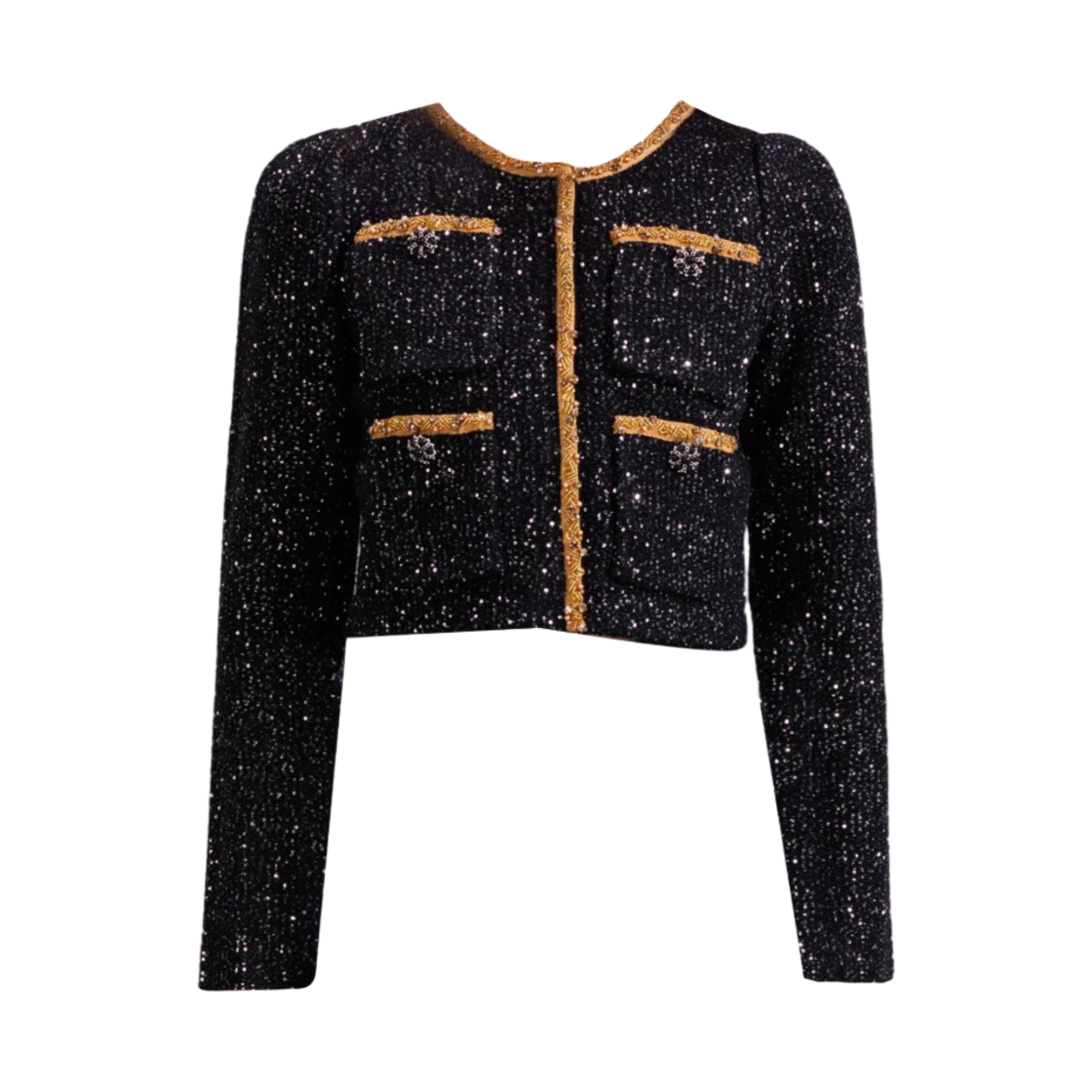 (W) 셀프 포트레이트 시퀸 니트 크롭 가디건 블랙((W) Self Portrait Sequin Knit Crop Cardigan Black) - 1