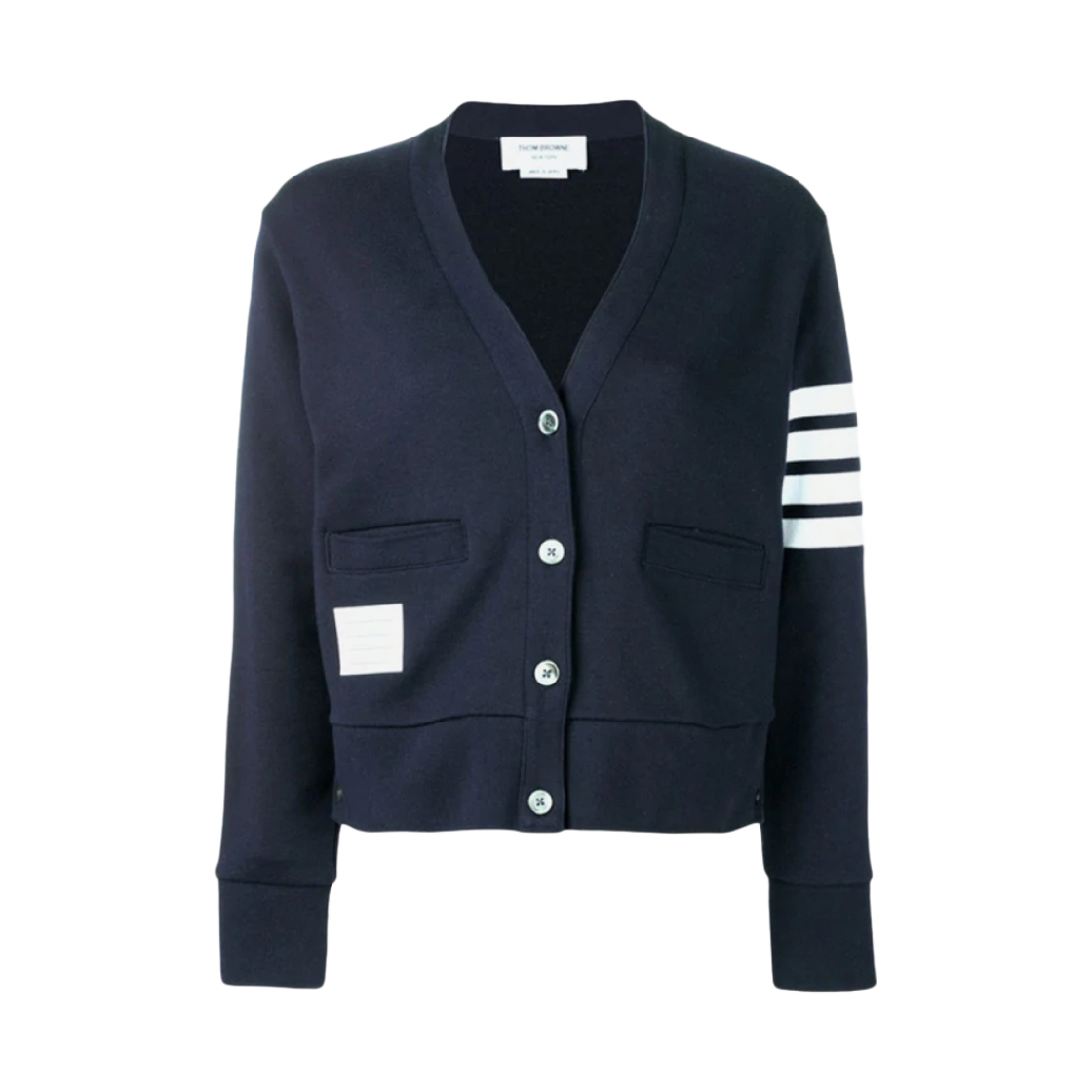 FJT069A-00535-415 (W) Thom Browne Loopback Jersey 4-Bar Cardigan Navy