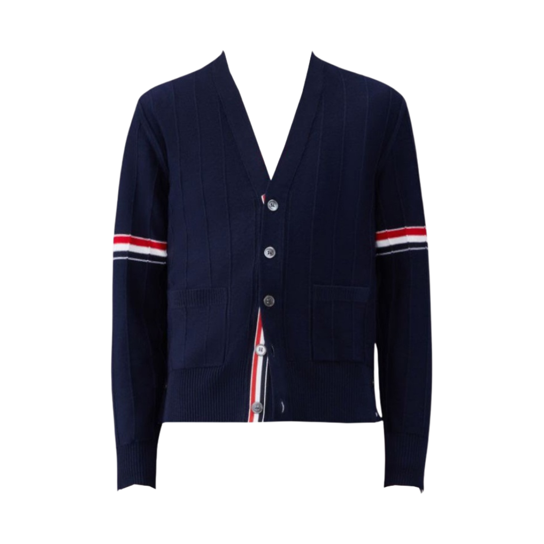 톰브라운 울 릴렉스드 브이넥 암밴드 가디건 네이비