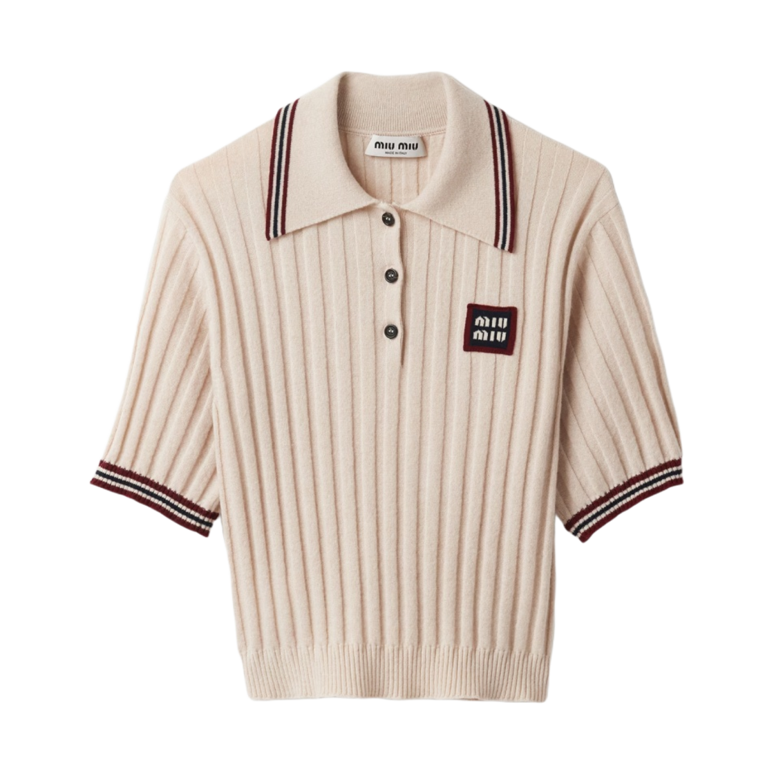(W) 미우 미우 캐시미어 니트 폴로 셔츠 내츄럴((W) Miu Miu Cashmere Knit Polo Shirt Natural) - 1