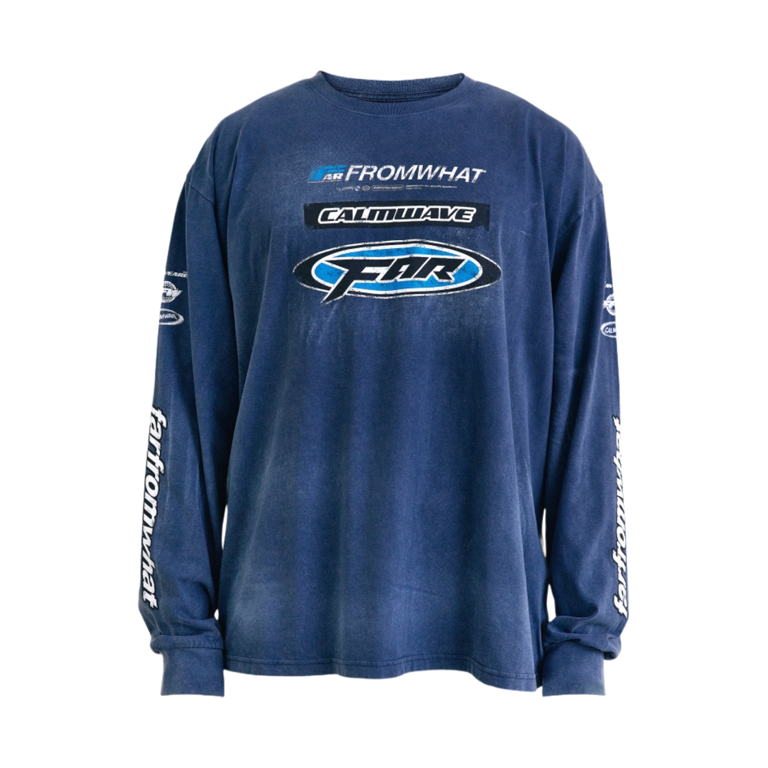 - Farfromwhat Far Washed Logo Long Sleeve T-Shirt Navy
