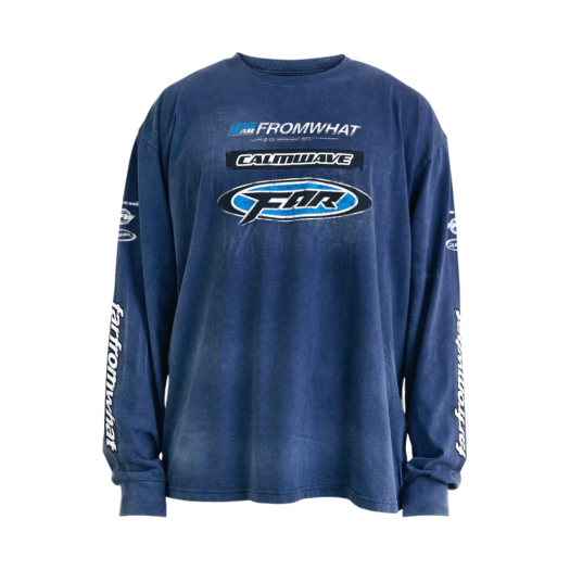 - Farfromwhat Far Washed Logo Long Sleeve T-Shirt Navy