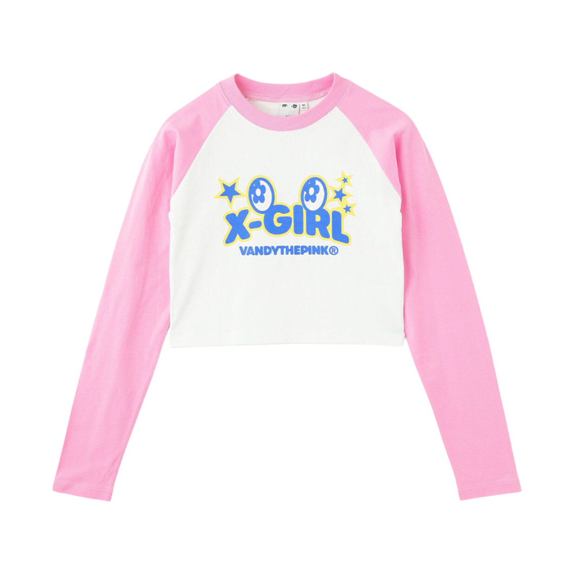 (W) 반디 더 핑크 x 엑스걸 래글런 롱슬리브 베이비 티셔츠 화이트 핑크((W) Vandy The Pink x X-Girl Raglan Long Sleeve Baby T-Shirt White Pink)