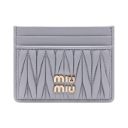 Miu Miu Matelasse Nappa Leather Card Holder Pearl Gray