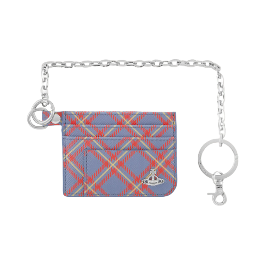 비비안 웨스트우드 플랫 체인 카드 홀더 블루 오렌지 타탄(Vivienne Westwood Flat Chain Card Holder Blue Orange Tartan) - 1