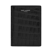 Saint Laurent Paris Credit Card Wallet in Matte Crocodile-Embossed Leather Black