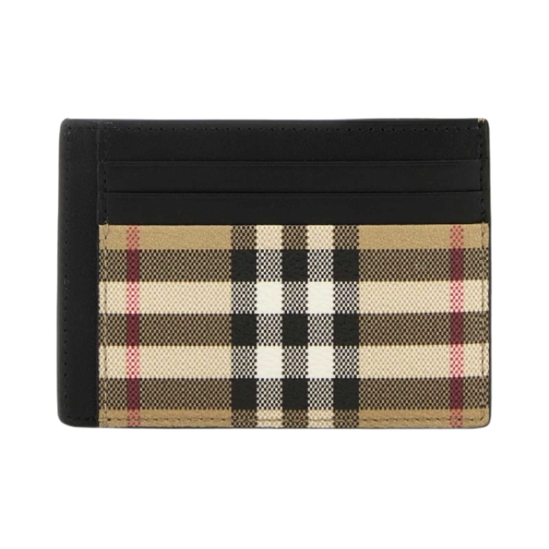 8084170 Burberry Check Fabric Leather Card Holder Beige