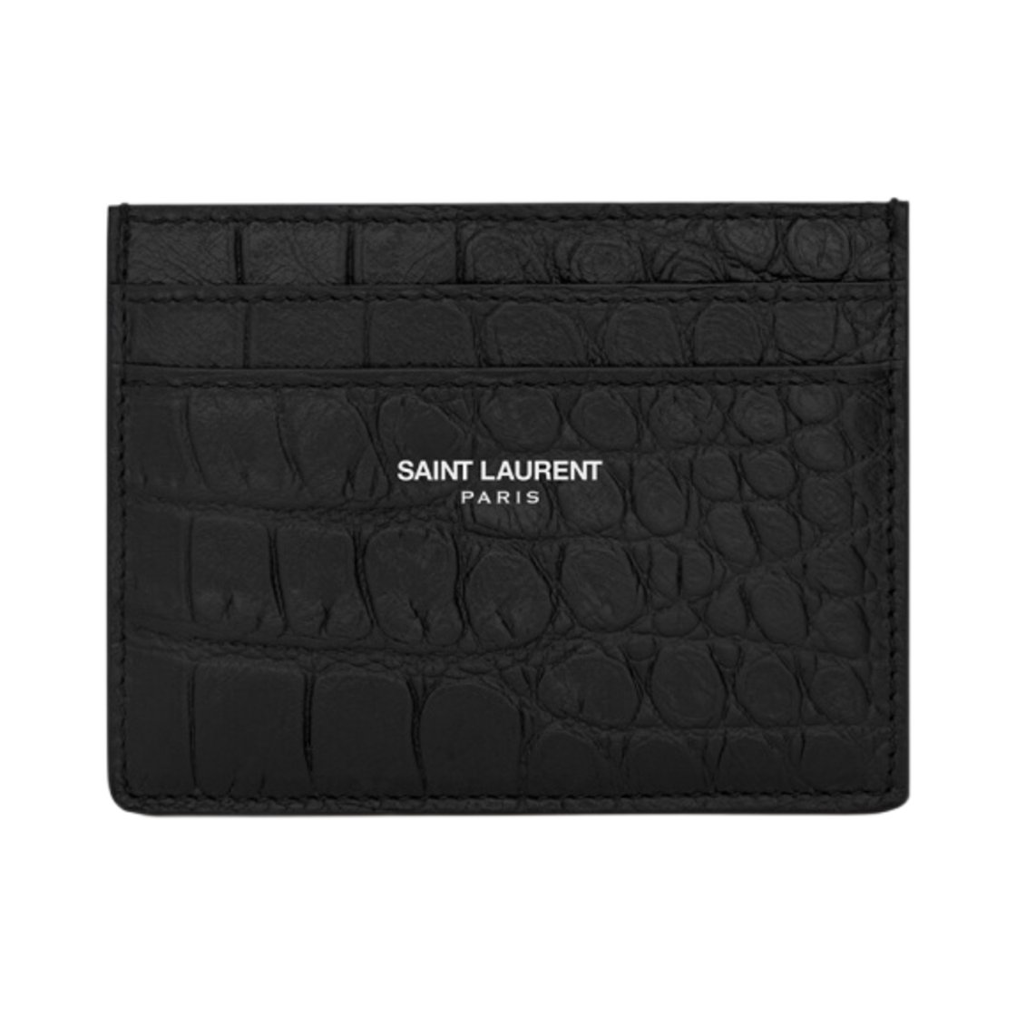 375946-DZE0E-1000 Saint Laurent Paris Credit Card Case in Crocodile Embossed Leather Black - 대표 이미지 #1