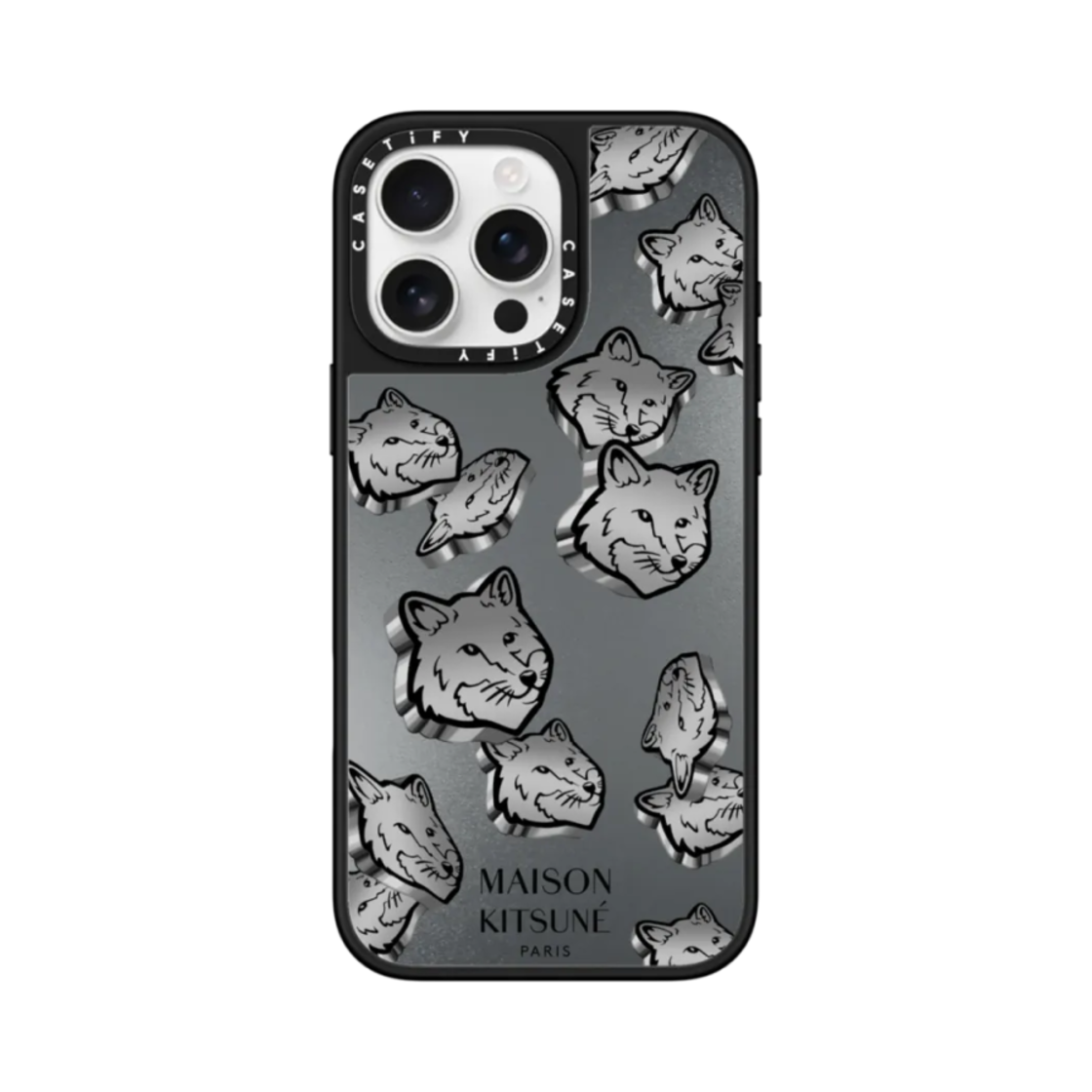 - Casetify x Maison Kitsune iPhone Silver Magsafe Mirror Case Silver Mirror Black Bumper
