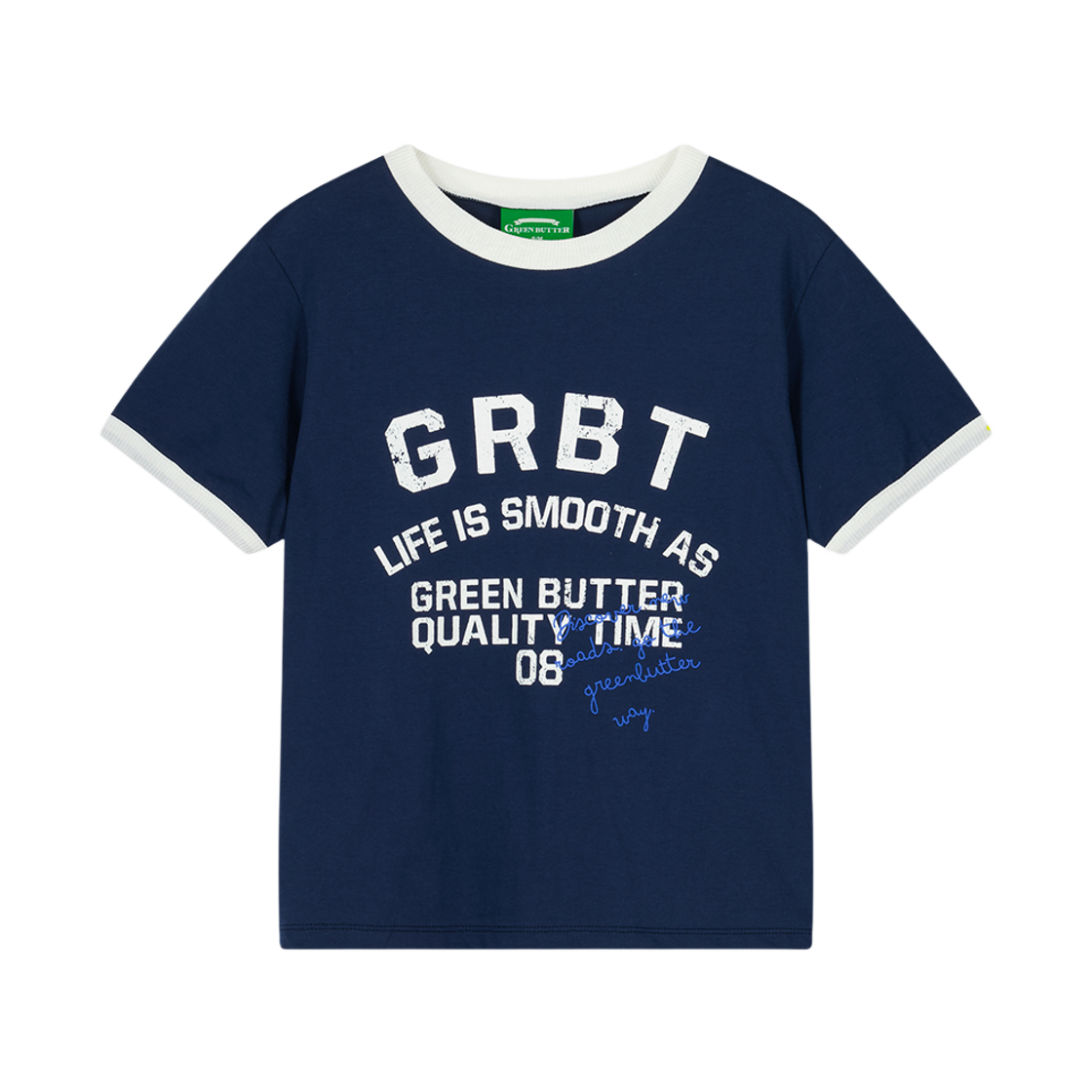 그린 버터 우먼 빈티지 레터 링거 티 네이비