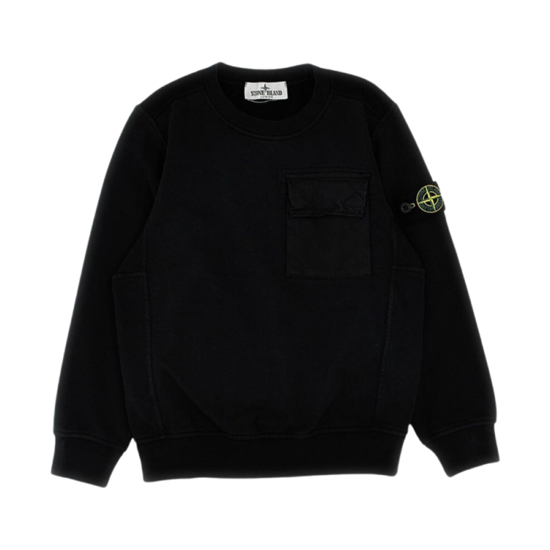 801660244-V0029 (Kids) Stone Island 60244 Logo Badge Sweatshirt Black - 24SS