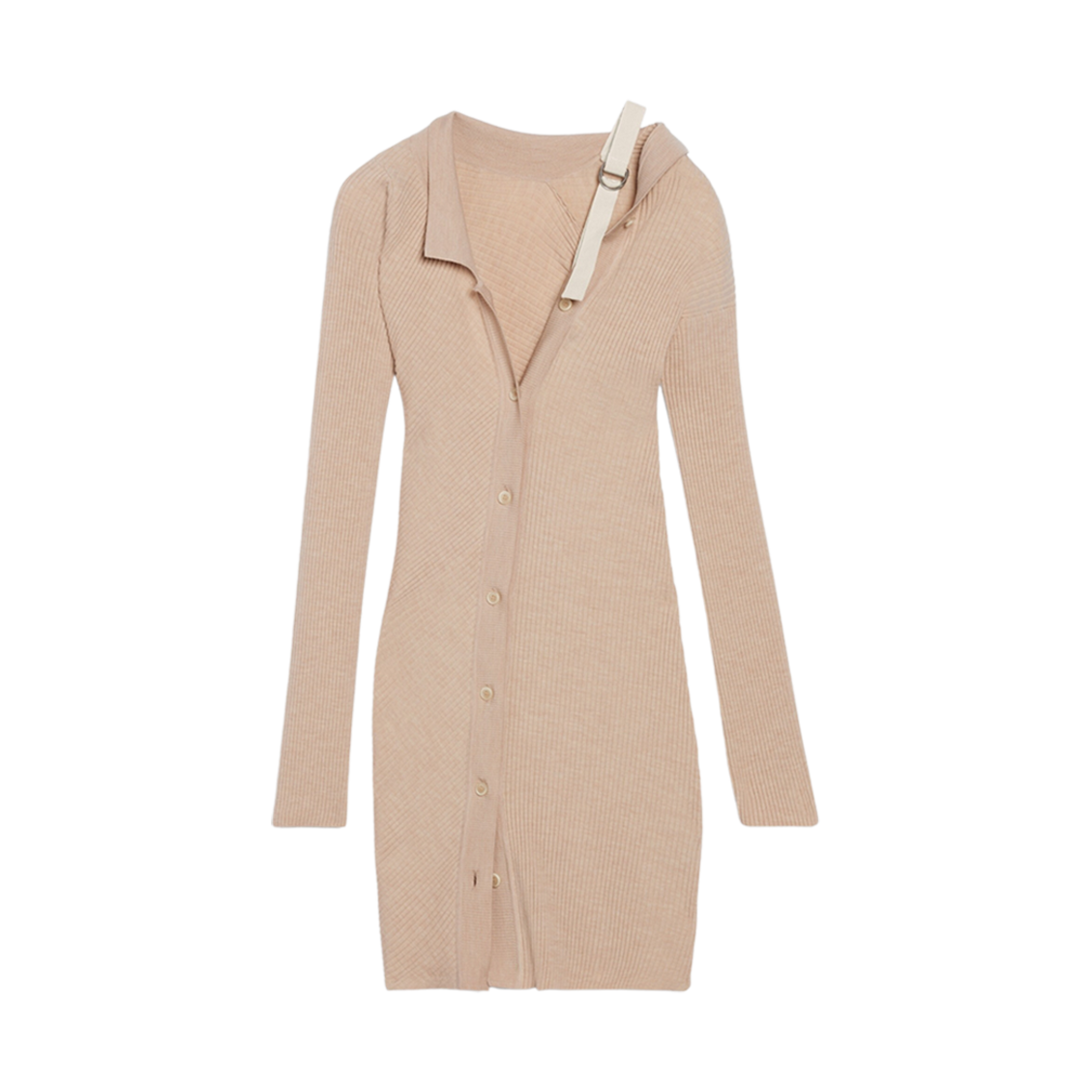 (W) 자크뮈스 라 로브 마이유 콜린 어시메트릭 스트랩 가디건 드레스 베이지((W) Jacquemus La Robe Maille Colin Asymmetric Strap Cardigan Dress Beige) - 1