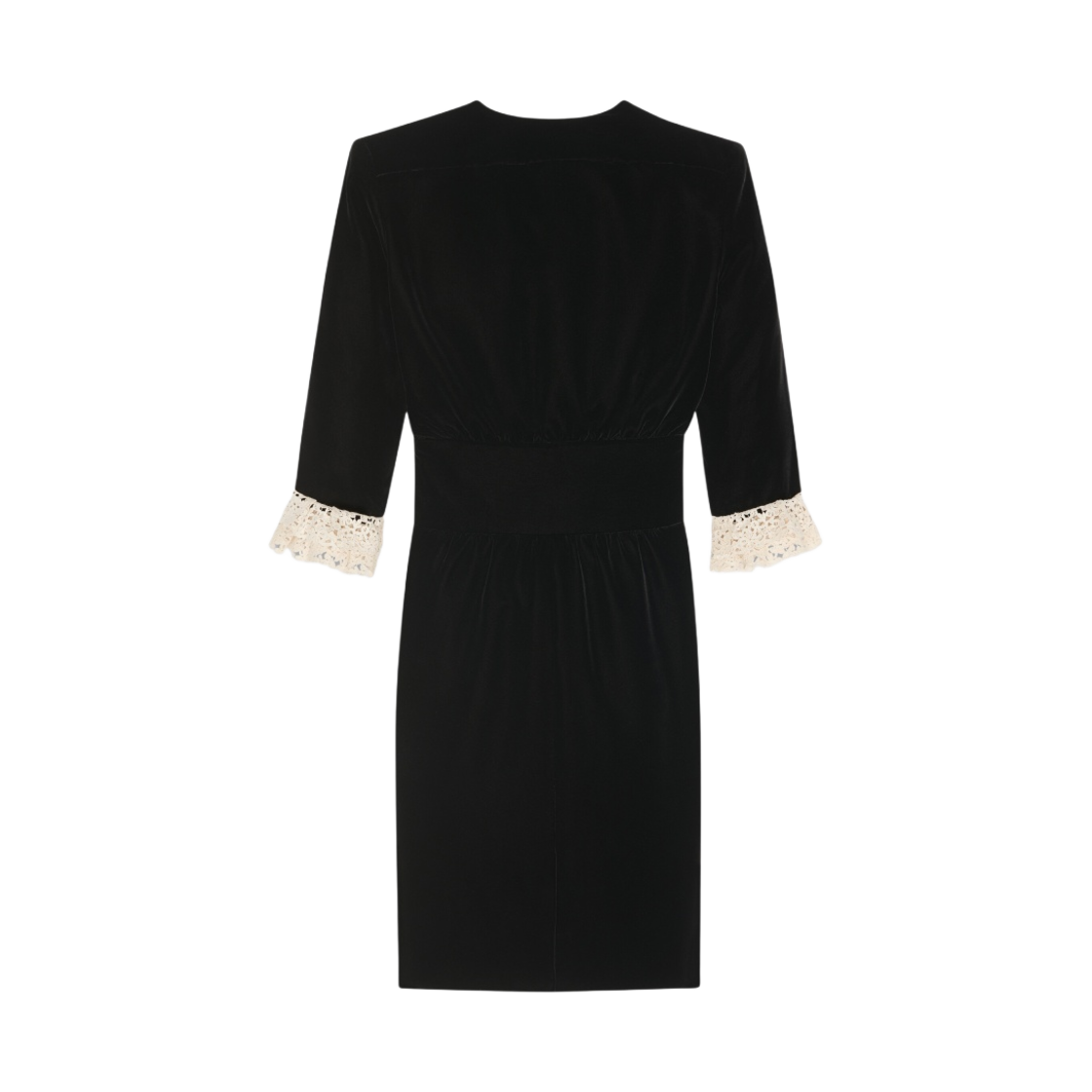 (W) 생로랑 쿠프로 벨벳 브이넥 미디 드레스 블랙((W) Saint Laurent V-Neck Mini Dress in Cupro Velvet Black) - 2