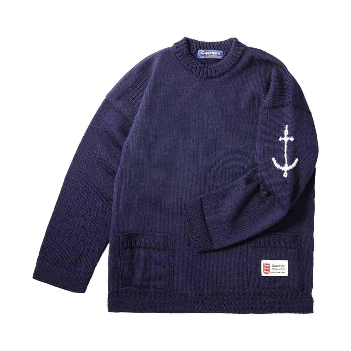 - Guernsey Woollens Oversized Two-Pocket Sweater Navy