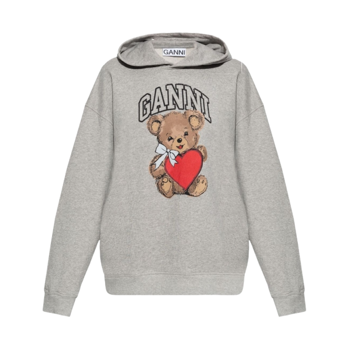 (W) 가니 베어 프린트 코튼 후드 팔로마 멜란지((W) Ganni Bear Print Cotton Hoodie Paloma Melange) - 1