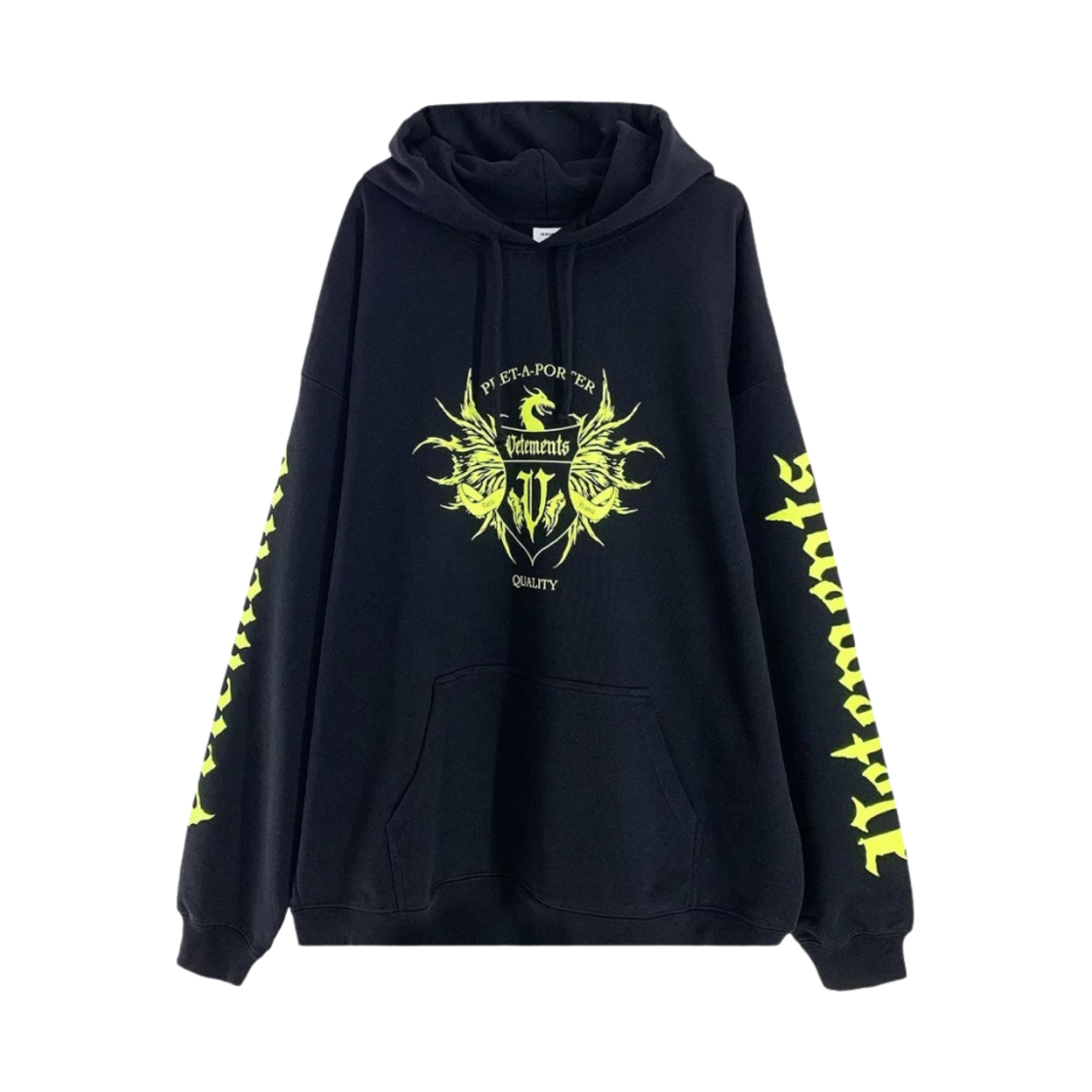 베트멍 블랙 라벨 로고 후디 블랙 네온 옐로우(Vetements Black Label Logo Hoodie Black Neon Yellow) - 1