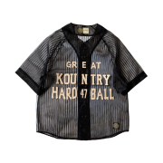 Kapital Sheer Stripe Great Kountry Baseball Shirt Black