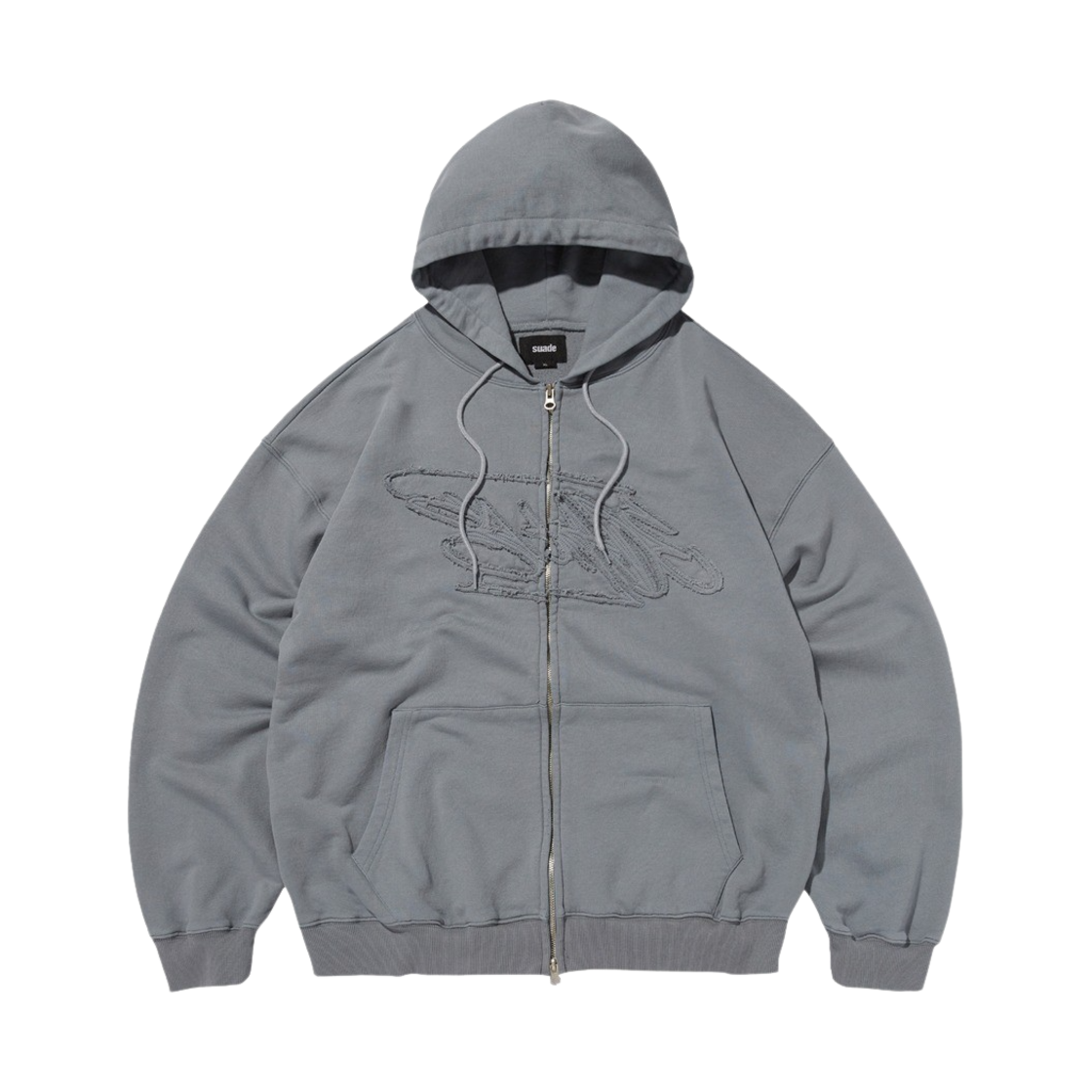 스웨이드 루즈 스웨이드 후드 집업 블루 그레이
