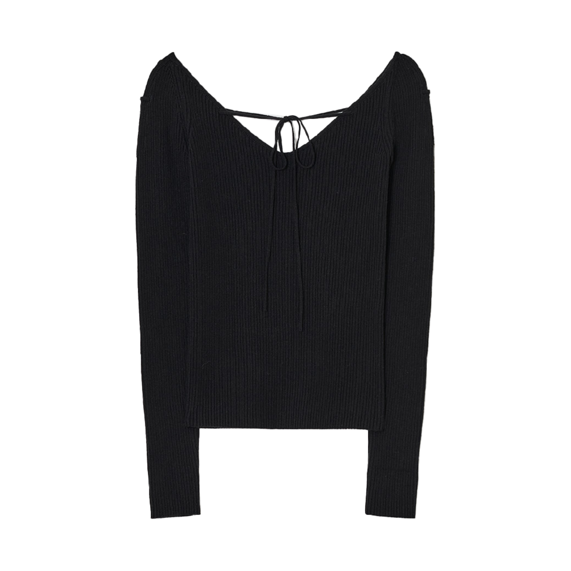 다이애그널 브이넥 스트랩 니트 블랙