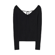 Diagonal V Neck Strap Knit Black