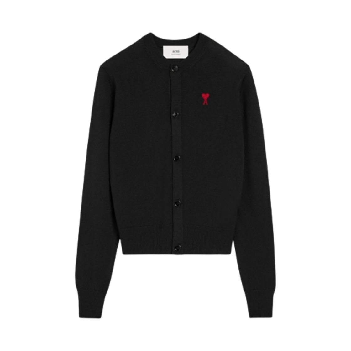 (W) 아미 스몰 하트 로고 클래식 메리노 울 가디건 블랙((W) AMI de Coeur Classic Merino Wool Cardigan Black)