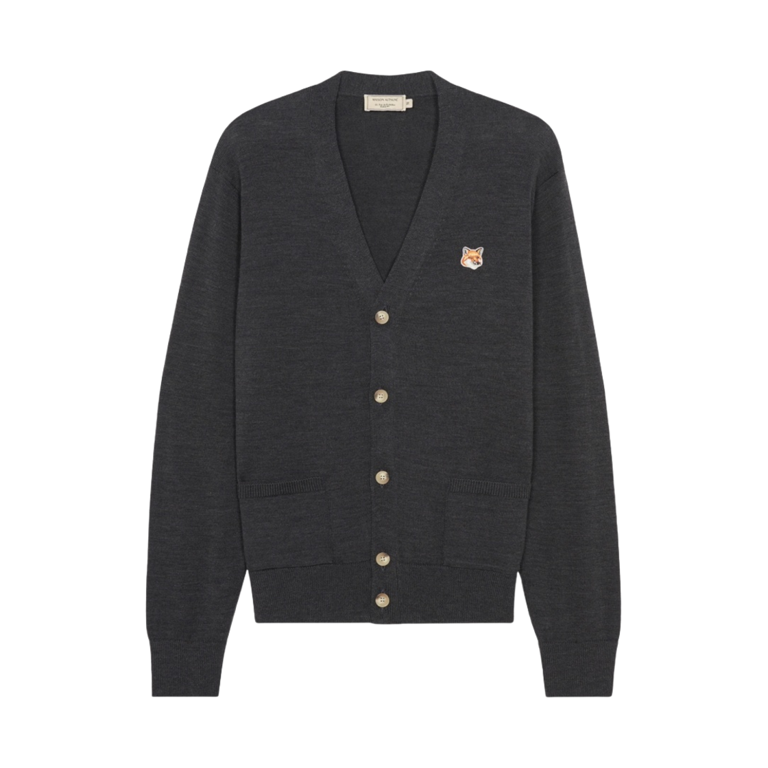 GU00542KT1036 Maison Kitsune Fox Head Patch Classic Cardigan Anthracite Melange