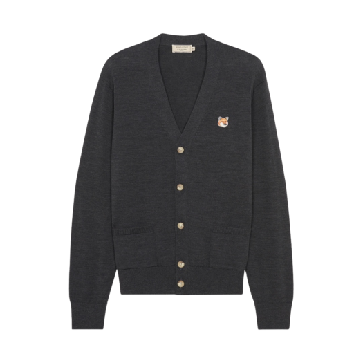 GU00542KT1036 Maison Kitsune Fox Head Patch Classic Cardigan Anthracite Melange