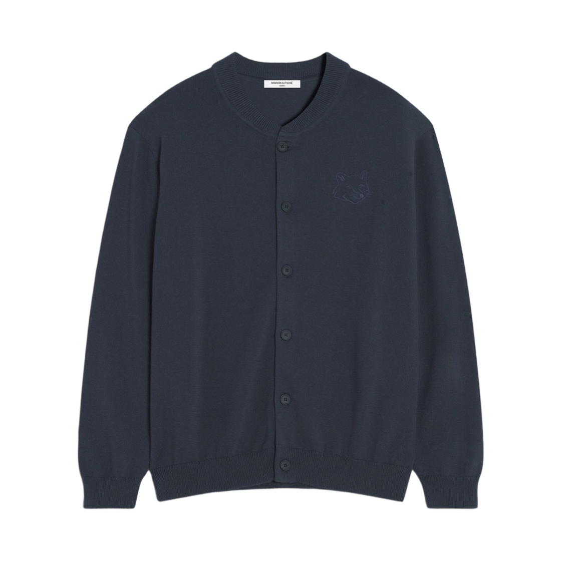 OM02135KT1135-0076 Maison Kitsune Bold Fox Head Embroidered Knitted Blouson Slate Gray