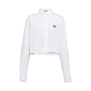 (W) Miu Miu Cropped Poplin Shirt White