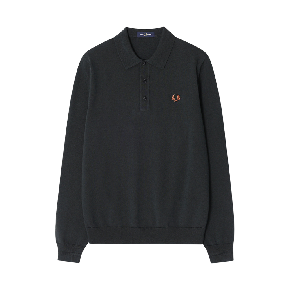 AFPM2434535-T61 Fred Perry Classic Knitted Long Sleeve Shirt Night Green
