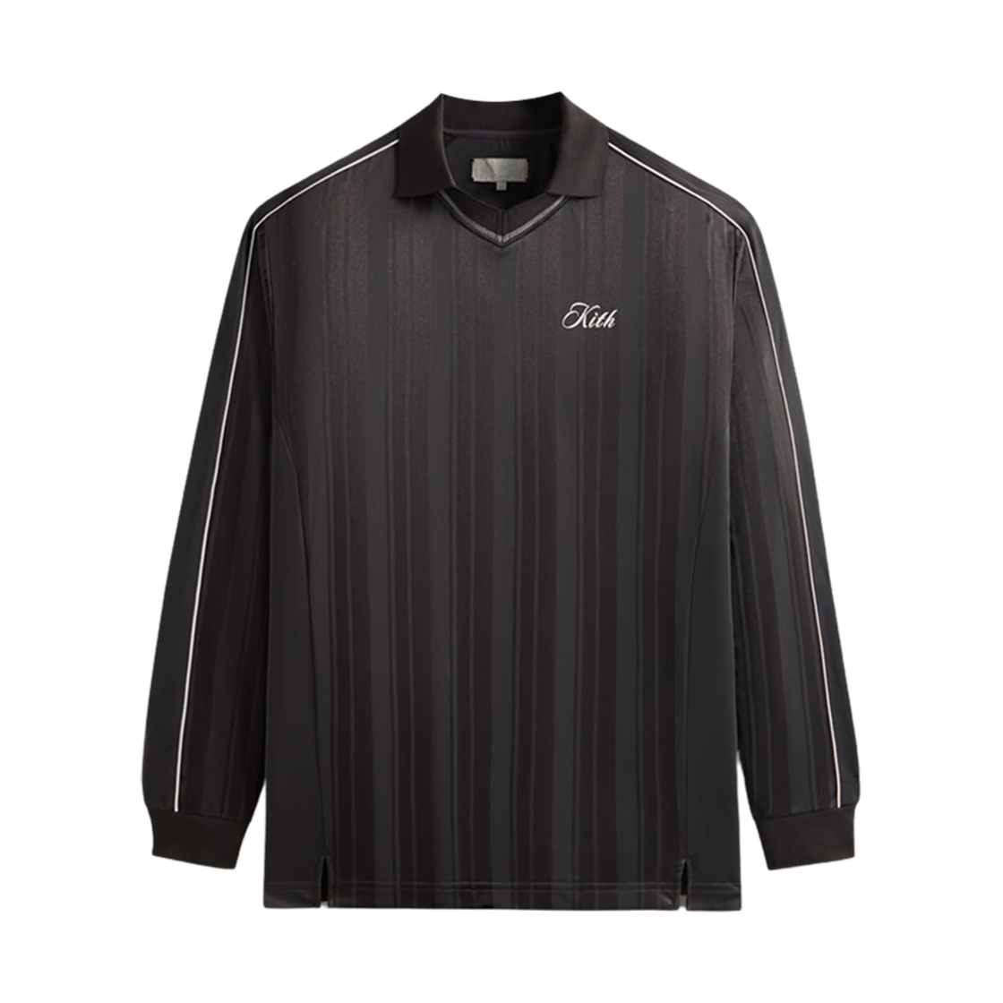 키스 핀스트라이프 트리코트 패널드 탭 인 폴로 블랙 오이스터(Kith Pinstripe Tricot Panelled Tap in Polo Black Oyster)