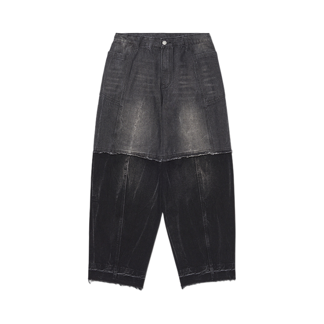 노매뉴얼 하프 앤 하프 데님 팬츠 워시드 블랙