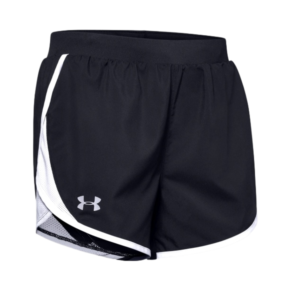 (W) 언더아머 플라이 바이 2 쇼츠 블랙 화이트((W) Under Armour Fly-By 2.0 Shorts Black White) - 1