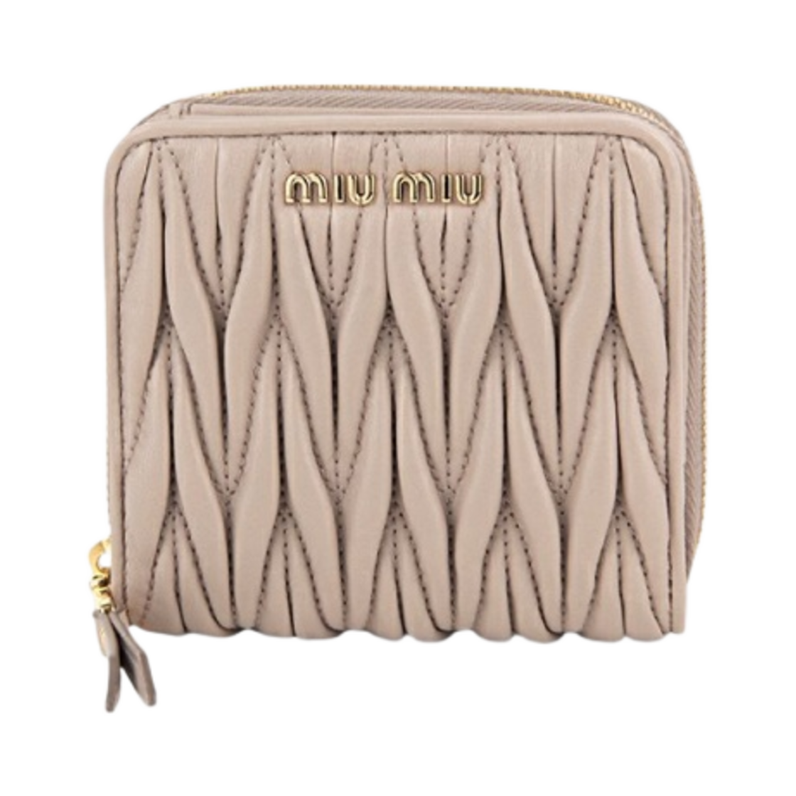 미우 미우 마테라쎄 집 어라운드 지갑 카메오(Miu Miu Matelasse Zip Around Wallet Cameo) - 1