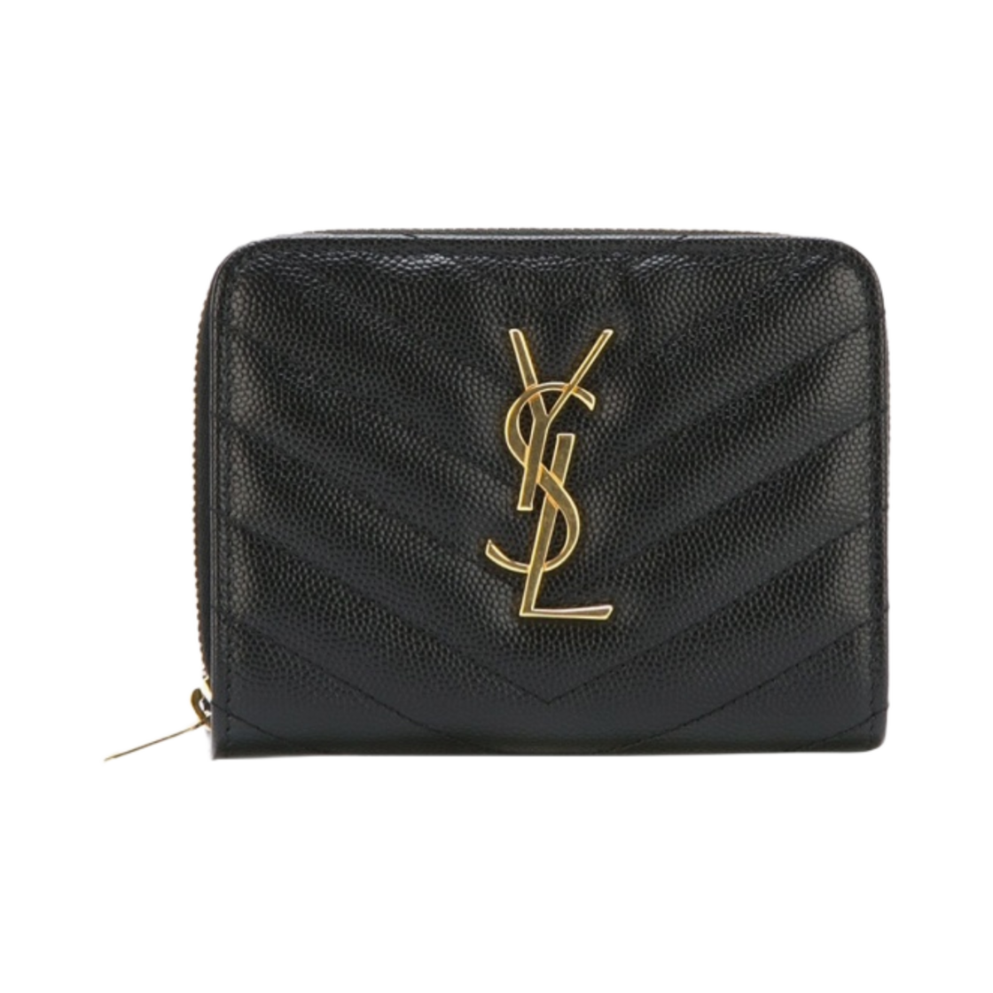 403723-BOW01-1000 Saint Laurent Cassandre Matelasse Compact Zip Around Wallet in Grain De Poudre Embossed Leather Black