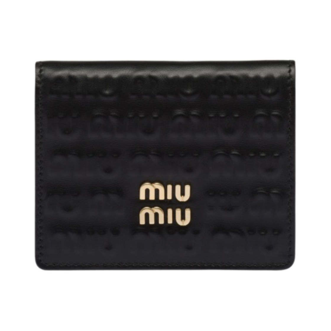 미우 미우 엠보스 레터링 로고 가죽 반지갑 블랙(Miu Miu Embossed Lettering Logo Small Leather Wallet Black) - 1