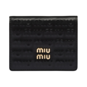 Miu Miu Embossed Lettering Logo Small Leather Wallet Black