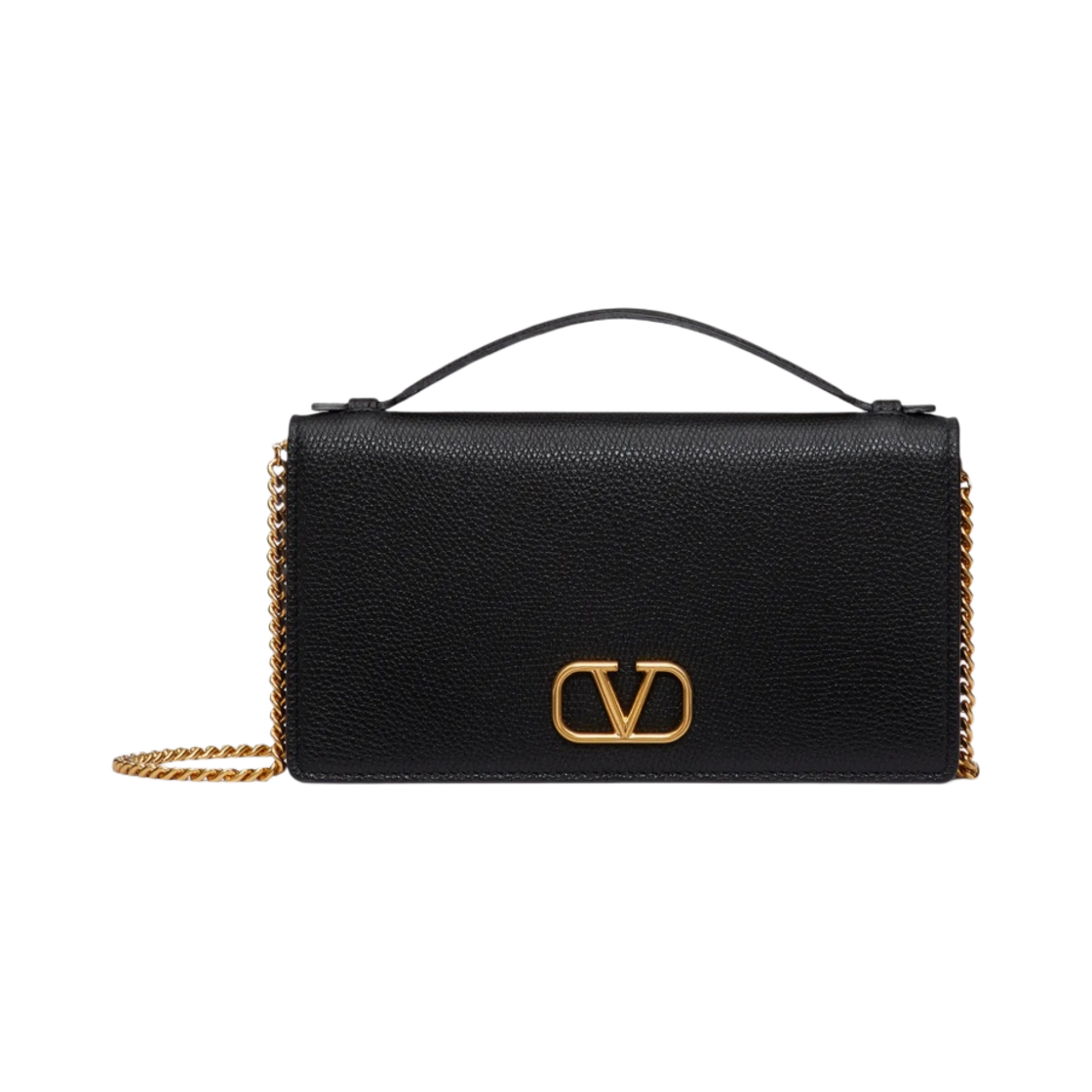 P0W42SNP0NO Valentino Vlogo Signature Grainy Calfskin Wallet With Chain Black