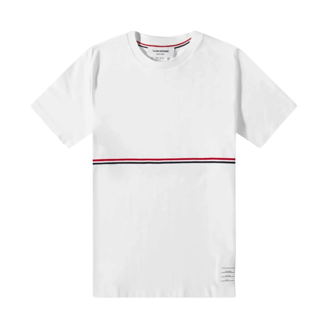 MJS221A-J0058-100 Thom Browne Midweight Jersey Stripe Short Sleeve T-Shirt White - 대표 이미지 #1