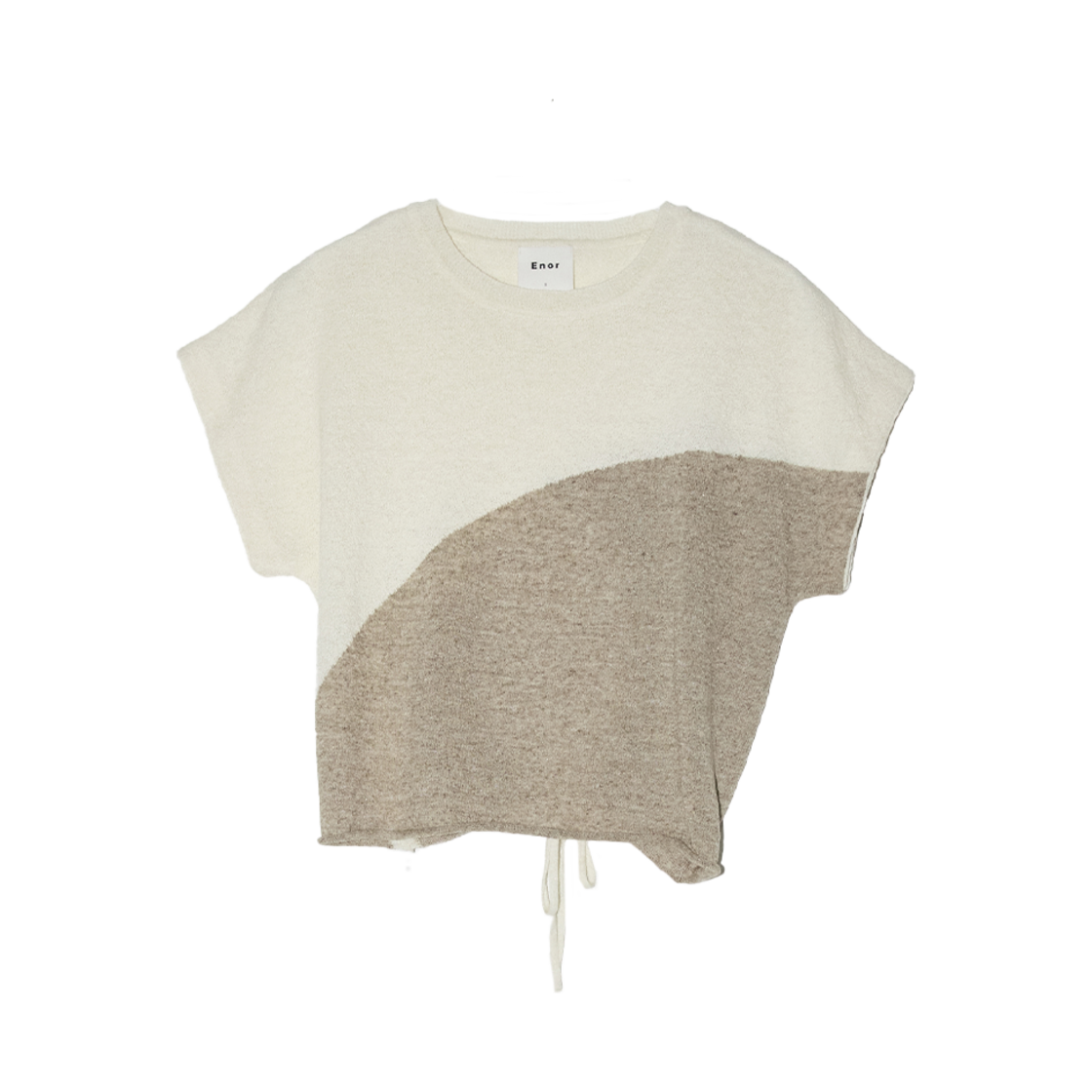 BESUKN004CR Enor Women Two Tone Drawstring Knit Top Cream
