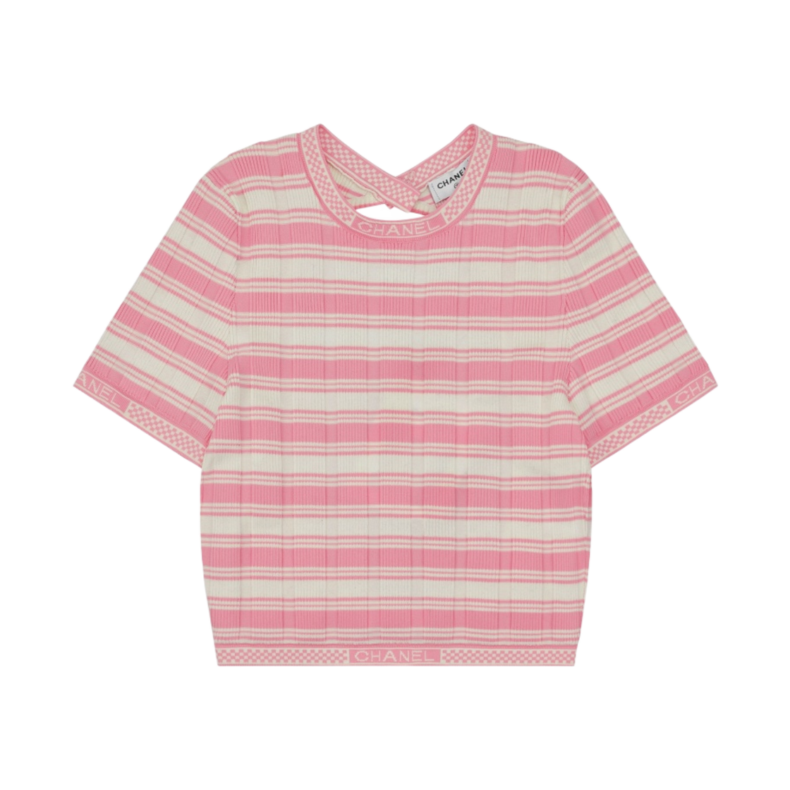 (W) 샤넬 크롭 탑 셔츠 핑크 화이트((W) Chanel Crop Top Shirts Pink White)