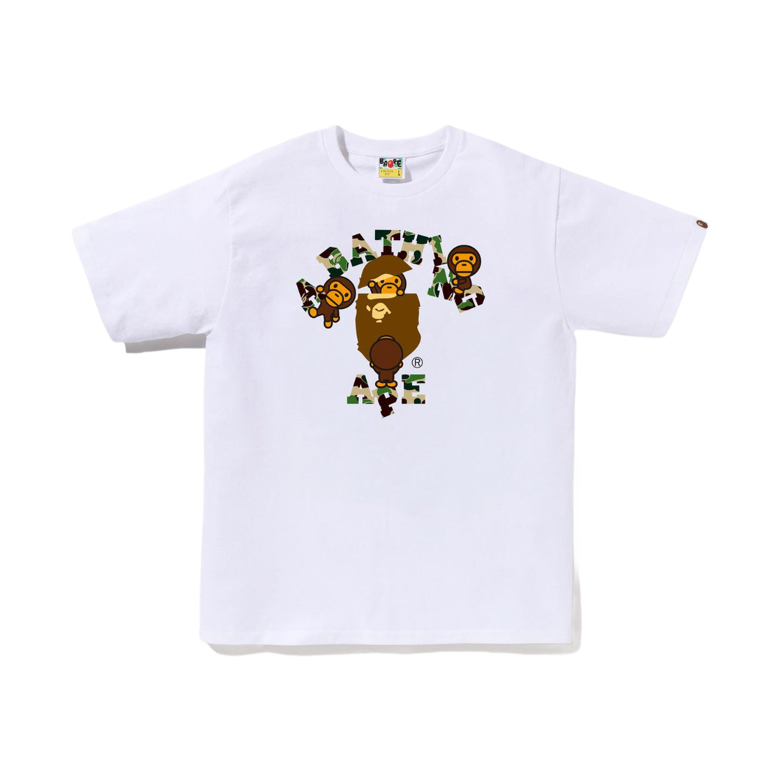 베이프 ABC 카모 컬리지 마일로 티셔츠 화이트 그린(BAPE ABC Camo College Milo T-Shirt White Green)