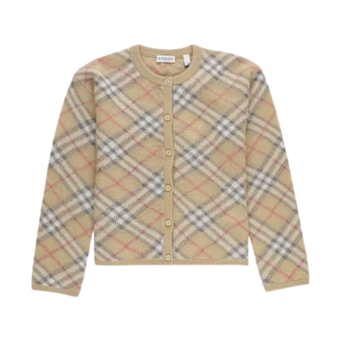 (키즈) 버버리 빈티지 체크 알파카 가디건 페일 스톤((Kids) Burberry Vintage Check Alpaca Cardigan Pale Stone)