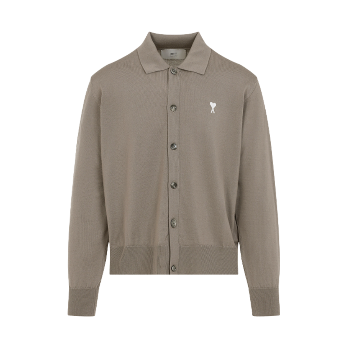 아미 스몰 하트 로고 자수 폴로 가디건 애쉬 오프 화이트(AMI de Coeur Embroidery Polo Cardigan Ash Off White)