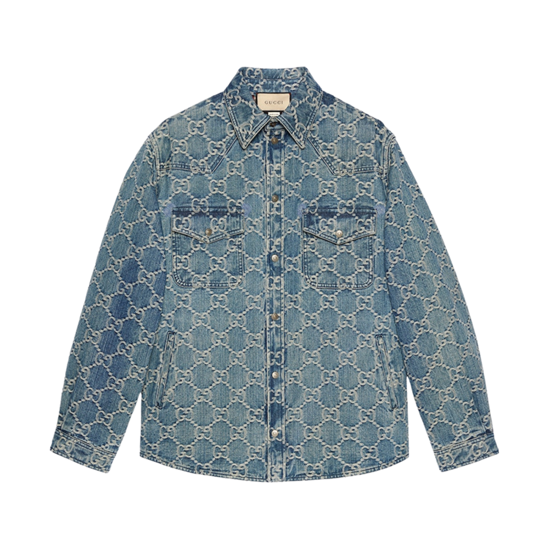 구찌 GG 자카드 데님 셔츠 블루 화이트(Gucci GG Jacquard Denim Shirt Blue White) - 1