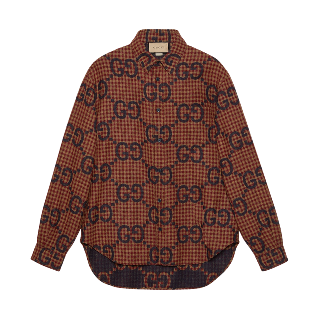 구찌 맥시 GG 깅엄 울 셔츠 레드 블루(Gucci Maxi GG Gingham Wool Shirt Red Blue) - 1