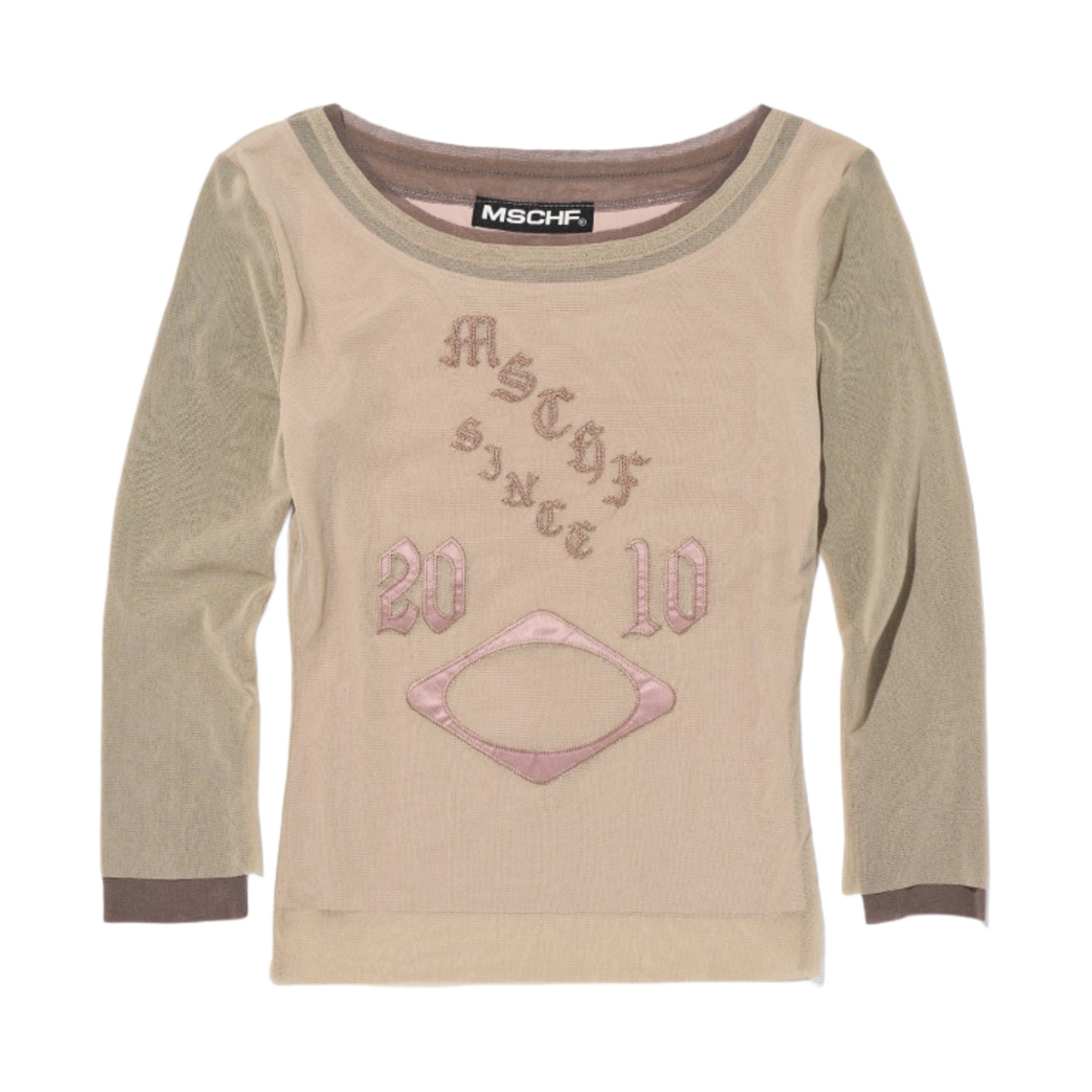 (W) 미스치프 보트넥 메쉬 탑 베이지((W) Mischief Boat Neck Mesh Top Beige)