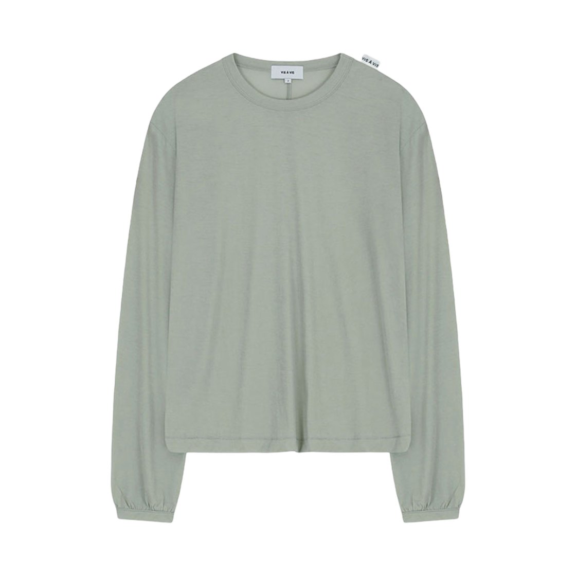 252-2404-31 VIS A VIS Cotton Long Sleeved Center Back Seam Tee Shirt W. Gathered Sleeve Light Gray