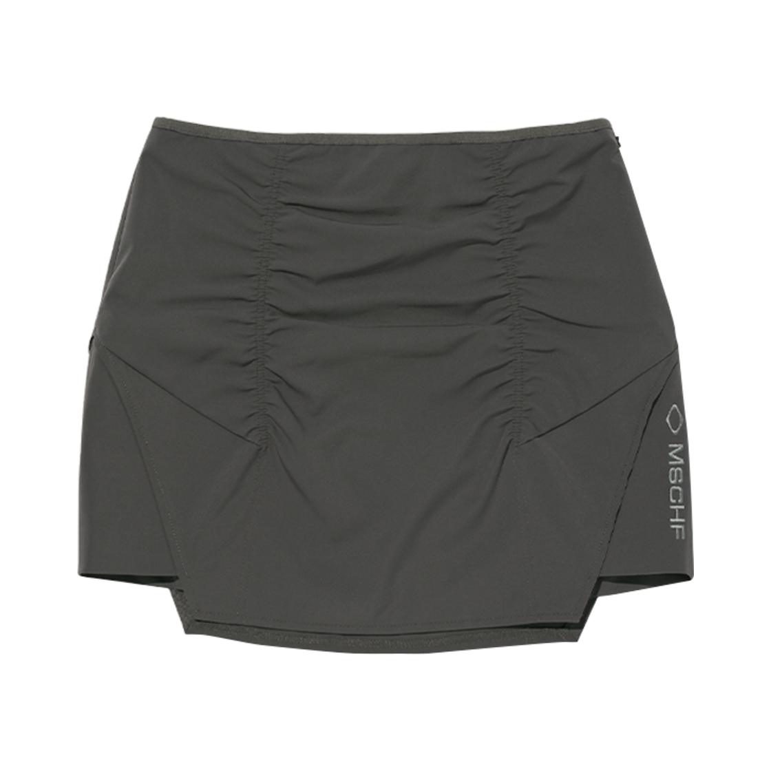 (W) 미스치프 시어링 미니 스커트 카키 그레이((W) Mischief Shirring Mini Skirt Khaki Grey)